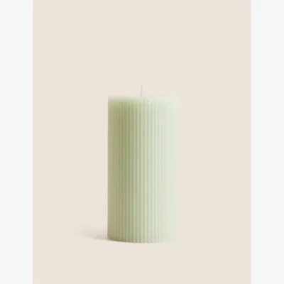 Marks & Spencer M&S Ridged Pillar Candle - Sage Green, Sage Green,Grey,Soft Pink,White