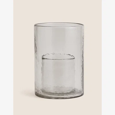 Marks & Spencer M&S Mottled Glass Hurricane Candle Holder - Clear, Clear
