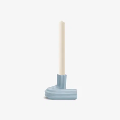 Made in Design Templo Strié Candle stick - / H 8 cm - Ceramic / Handmade by Octaevo Blue