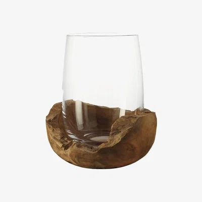 Made in Design Candle holder - Teak base - H 27 cm by Leonardo Transparent/Natural wood