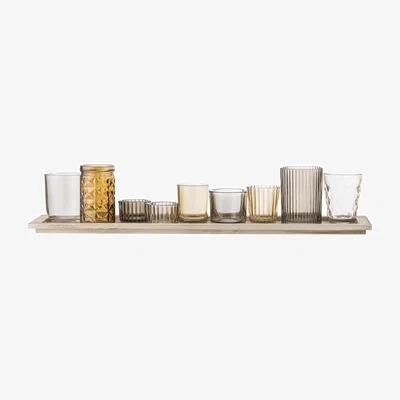Made in Design Candle holder Sanga glass wood / 9 candle holders & wooden tray - L 56 cm - Bloomingville