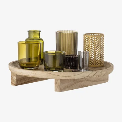 Made in Design Candle holder Sanga glass wood / 7 candle holders & wooden tray Ø 32 cm - Bloomingville