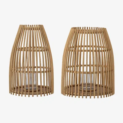 Made in Design Cawo Candle holder - / Rattan lantern - Set of 2 - Ø26 x H37.5 + Ø31 x H38.5 cm by Bloomingville Beige/Natural wood