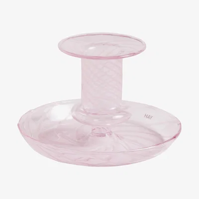 Made in Design Flare Stripe Small Candle stick - / H 7.5 cm - Glass by Hay Pink