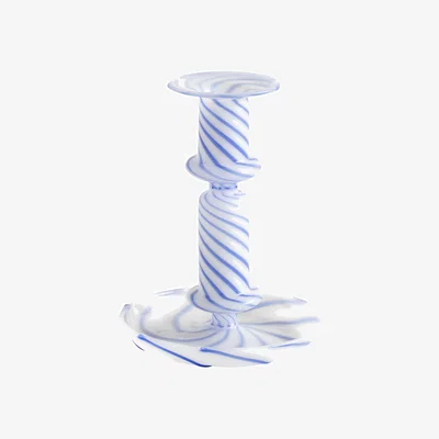 Made in Design Flare Stripe Milk Medium Candle stick glass white / H 14 cm - Glass - Hay