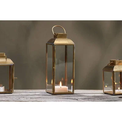 Nkuku Nkuku Maro Brass Lantern | Candles Holders & Lanterns | Antique Brass | Tall