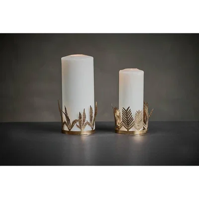 Nkuku Nkuku Tabwa Fern Candle Holder | Lanterns & T-Lights | Gold | 10 x 10.5 cm (Diameter)