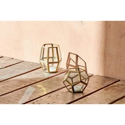 Nkuku Nkuku Menni Lantern | Lanterns & T-Lights | Gold | Hexagon H10 x W11 cm x D11 cm (Diameter)