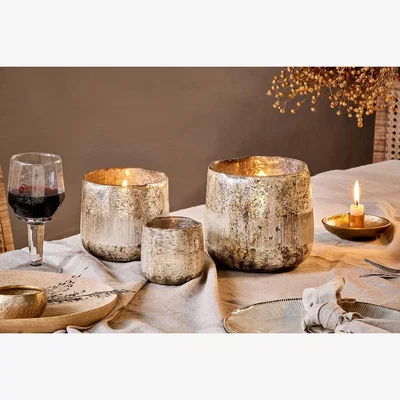 Nkuku Nkuku Nimit Recycled Glass Tealight | Candles Holders & Lanterns | Antique Gold | Small