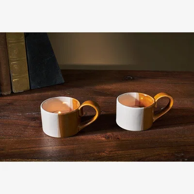 Nkuku Nkuku Mittee Ceramic Teacup Tealight Holder Set Of 2 | Candles Holders & Lanterns | White/Brown