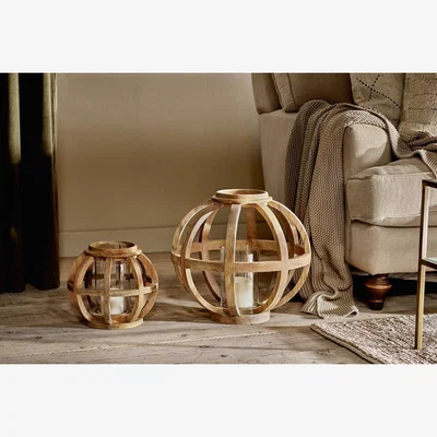 Nkuku Nkuku Kabu Mango Wood Lantern | Candles Holders & Lanterns | Natural | Large