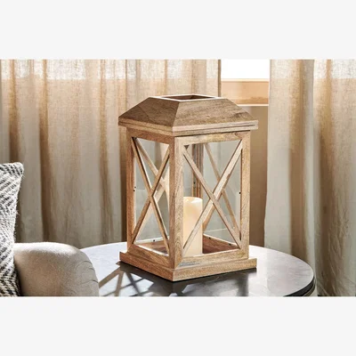 Nkuku Nkuku Nisha Mango Wood Hurricane Lantern | Candles Holders & Lanterns | Natural
