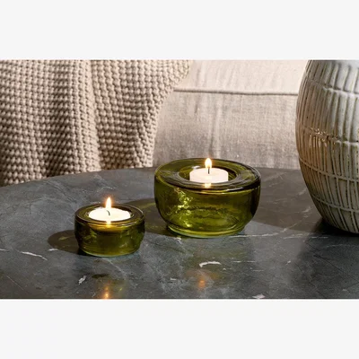 Nkuku Nkuku Sakha Recycled Glass Tealight Holder Set Of 2 | Candles Holders & Lanterns | Green