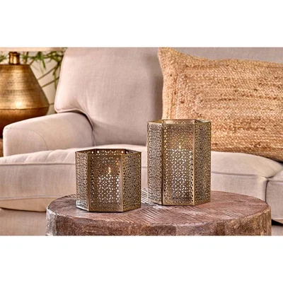 Nkuku Nkuku Maluku Lantern | Candles Holders & Lanterns | Aged Antique Brass | Large