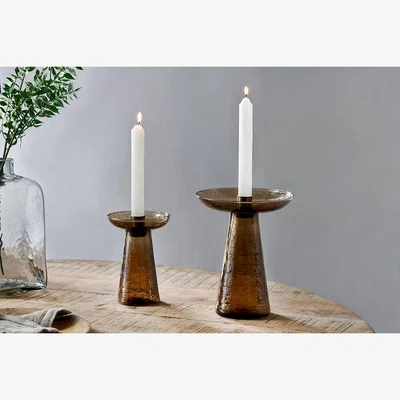 Nkuku Nkuku Avyn Recycled Glass Candle Holder | Candles Holders & Lanterns | Smoke Amber | Small