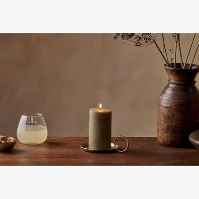 Nkuku Nkuku Rustic Soy Blend Pillar Candle | Candles Holders & Lanterns | Olive Green | Small 15 x 8 cm