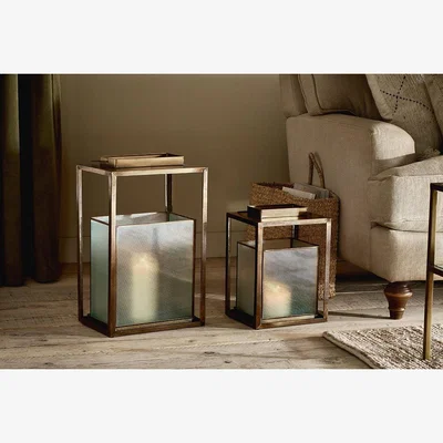 Nkuku Nkuku Chalti Glass Lantern | Candles Holders & Lanterns | Antique Brass | Large
