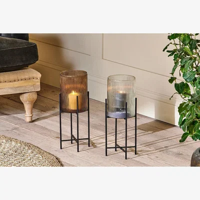 Nkuku Nkuku Eskaya Recylcled Glass Standing Lantern | Candles Holders & Lanterns | Clear | Small