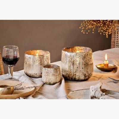 Nkuku Nkuku Nimit Recycled Glass Tealight | Candles Holders & Lanterns | Antique Gold | Medium