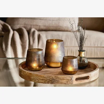 Nkuku Nkuku Dera Etched Glass Tealight | Candles Holders & Lanterns | Antique Gold | Large