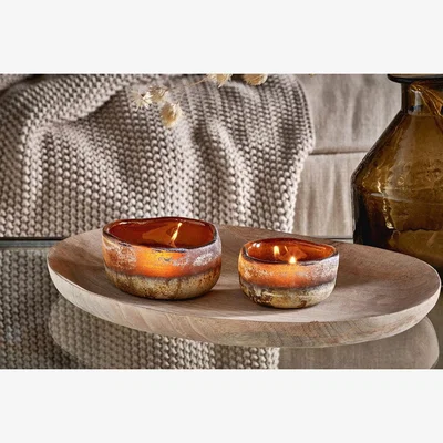 Nkuku Nkuku Janka Glass Tealights Set Of 2 | Candles Holders & Lanterns | Dark Amber