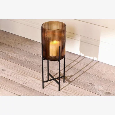 Nkuku Nkuku Eskaya Recylcled Glass Standing Lantern | Candles Holders & Lanterns | Smoke Brown | Small