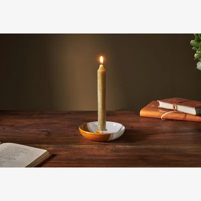 Nkuku Nkuku Candra Ceramic Candle Holder | Candles Holders & Lanterns | White/Brown