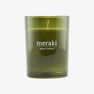 Nordic Nest Meraki scented candle green glass 35 timmar green herbal