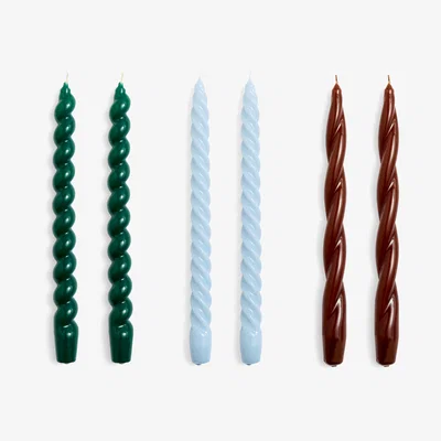 Nordic Nest HAY Candle Long Twist/Spiral candle mix 6-pack Light blue-brown