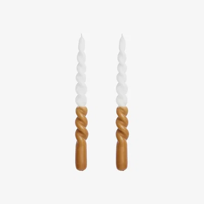 Nordic Nest Twisted candle - two tone 25 cm 2-pack Golden brown-white