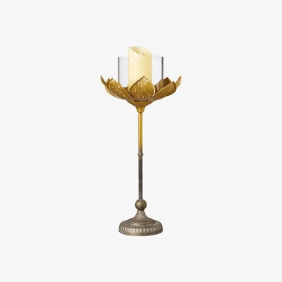 OKA OKA, Medium Lotus Candle Holder - Gold, Candle Holders, Glass/Metal