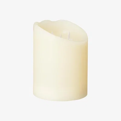 OKA OKA, Medium Wide Natural Glow Pillar LED Candle - Ivory, Candles, Wax