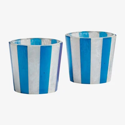 OKA Pair of Small Cormack Candle Holders - Cobalt