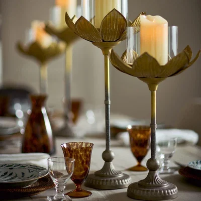 OKA Medium Lotus Candle Holder - Gold