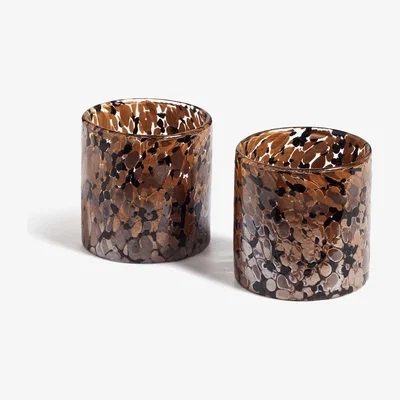 OKA OKA, Pair of Nura Candle Holders - Charcoal/Rust, Candle Holders, Glass