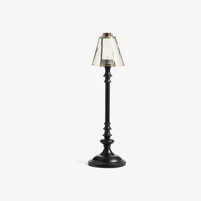 OKA OKA, Barton Candle Holder with Glass Lampshade - Black/Brass, Candle Holders, Aluminium/Brass/Glass