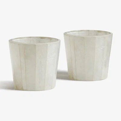 OKA OKA, Pair of Small Cormack Candle Holders - White, Candle Holders, Glass/Resin