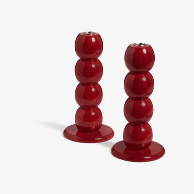 OKA OKA, Bobina Bobble Candle Holders - Chinese Red, Candle Holders, Mango Wood/Metal
