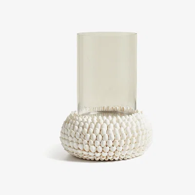 OKA OKA, Medium Sanibel Shell Candle Holder - White, Candle Holders, Glass/MDF Wood/Metal