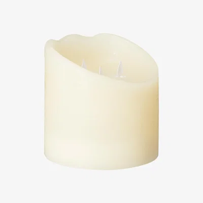 OKA OKA, Small Wide Natural Glow Pillar LED Candle - Ivory, Candles, Wax