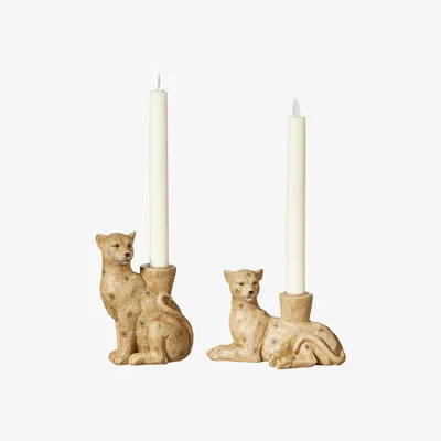 OKA Pair of Lakadema Lounging Leopard Candle Holders - Multi