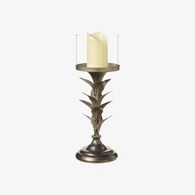 OKA Rydal Leaf Hurricane Candle Holder - Antique Bronze