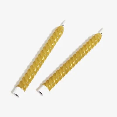 OKA OKA, Pair of Thin Twisted Tapered LED Candles - Alchemilla, Candles, Plastic/Wax