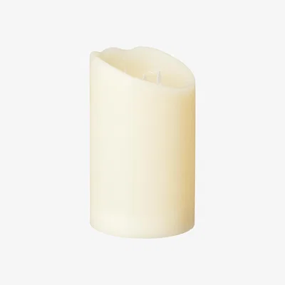 OKA OKA, Large Wide Natural Glow Pillar LED Candle - Ivory, Candles, Wax