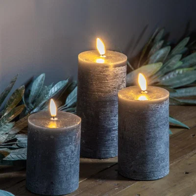Olivia's Gallery Interiors Set of 3 LED Candle Rustic Slate