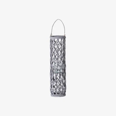 Olivia's Hill Interiors Wicker Lantern With Glass Hurricane in Grey / Small