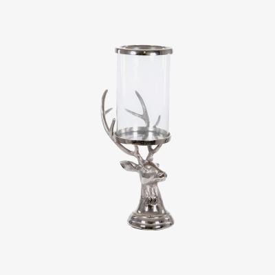 Olivia's Hill Interiors Stag Candle Hurricane Lantern in Silver / Large