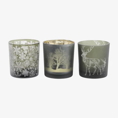 Olivia's Libra Festive Small Set Of 3 Tealight Holders Green