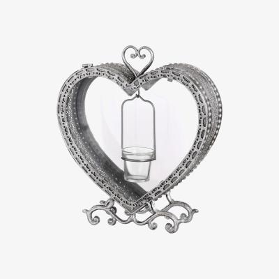 Olivia's Hill Interiors Free Standing Heart Tealight Lantern in Antique Silver