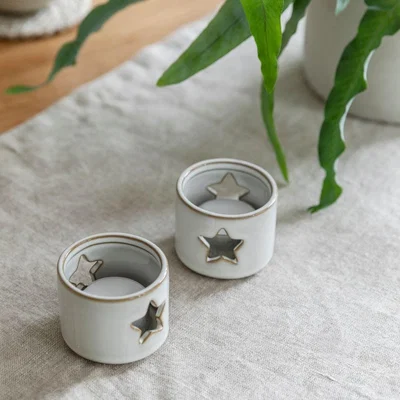 Olivia's Garden Trading Ithaca Set of 2 White Ceramic Tealight Holders
